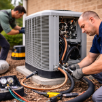 Why Choosing Certified Heat Pump Installers Matters for Long-Term Winter Comfort Certified HVAC technicians installing residential heat pump system for efficient winter heating in Dayton OH