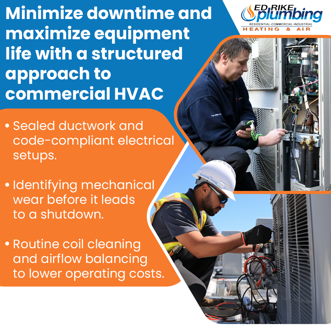 Industrial HVAC Solutions: Installation and Maintenance Tips from Experienced HVAC Technicians 2 Commercial HVAC technicians performing maintenance on rooftop units to improve airflow efficiency and prevent system downtime