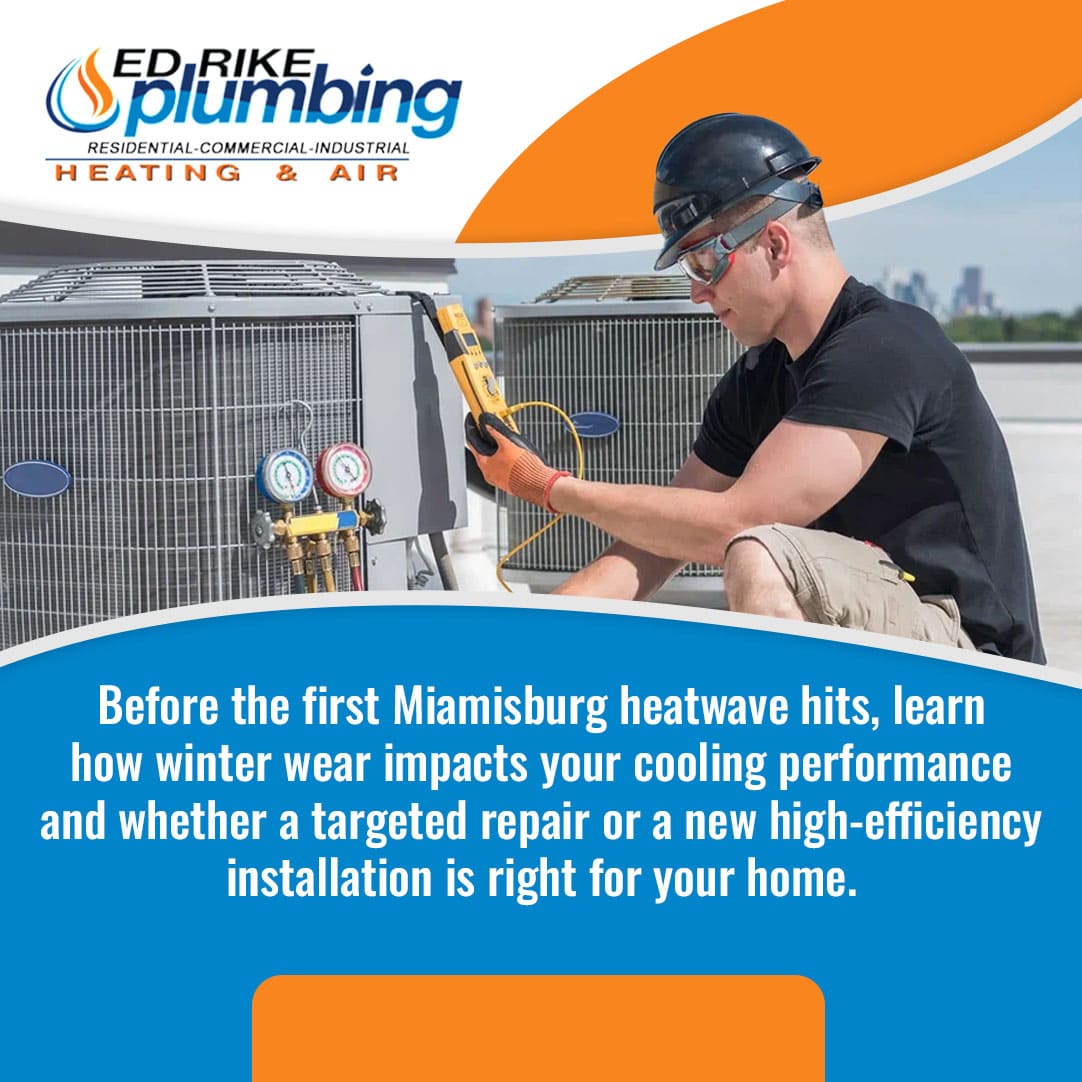 Choosing the Right Air Conditioning Installation Near Miamisburg, OH, After Winter Wear 3 HVAC technician measuring refrigerant levels on rooftop air conditioning units before summer in Miamisburg Ohio
