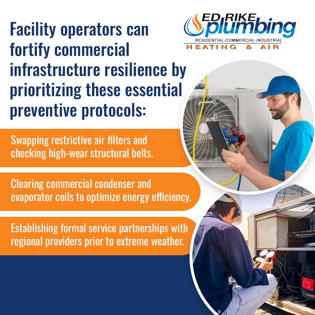 Emergency Preparedness: How HVAC Contractors Near Vandalia, OH, Keep Your Business Running 2 Ed Rike Plumbing Heating & Air guide on commercial HVAC preventive protocols for facility operators, highlighting filter swaps, clearing condenser coils, and establishing formal service partnerships.
