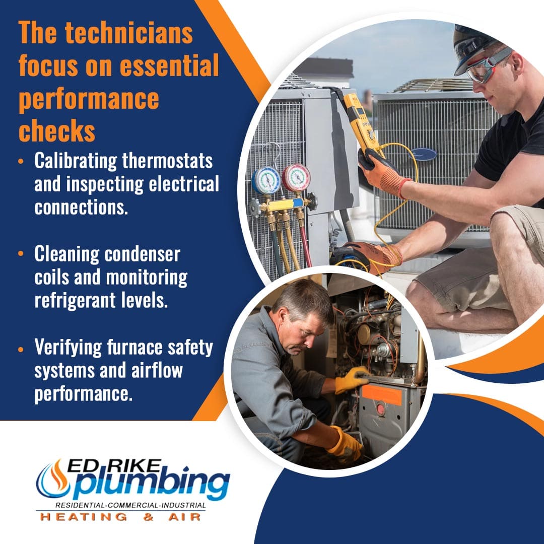 Preparing Your HVAC System for Seasonal Changes: Professional Heating and Cooling in Lewisburg, OH 2 HVAC technician performing routine performance checks, including thermostat calibration and coil cleaning, for Lewisburg homeowners.
